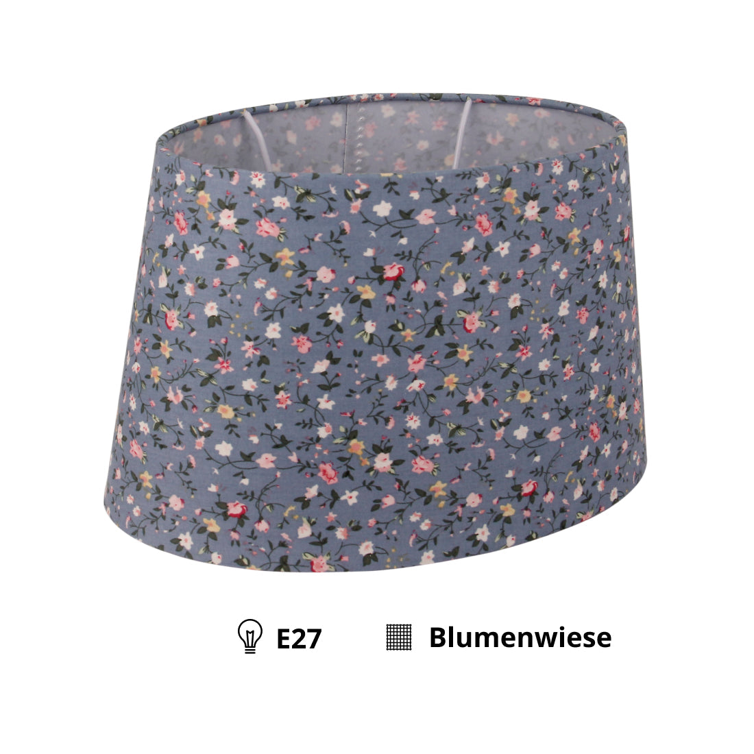 Pantalla de lámpara ovalada de flores varias - Azul claro - 22 o 26 cm - Patrón de flores romántico para lámparas de mesa