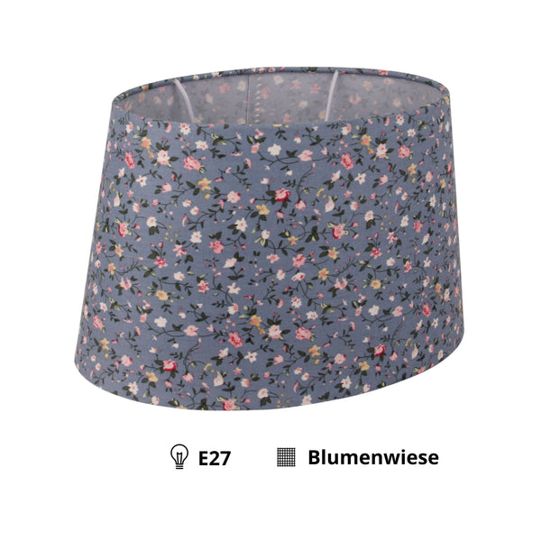Pantalla de lámpara ovalada de flores varias - Azul claro - 22 o 26 cm - Patrón de flores romántico para lámparas de mesa