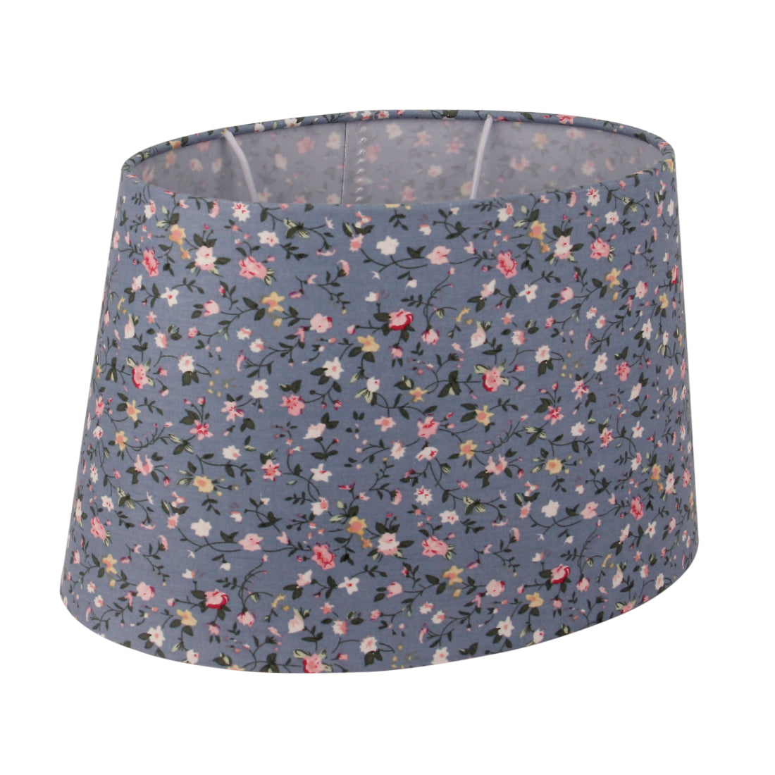 Pantalla de lámpara ovalada de flores varias - Azul claro - 22 o 26 cm - Patrón de flores romántico para lámparas de mesa