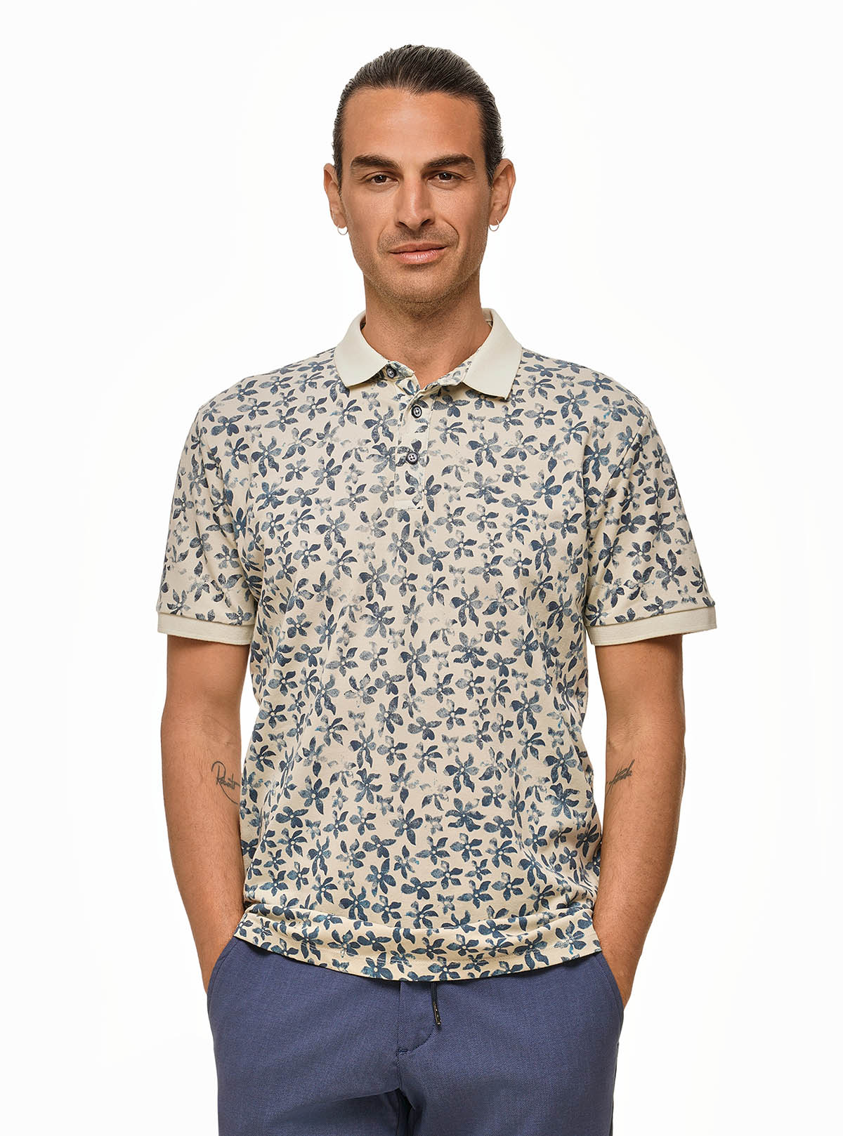 SHORT SLEEVE POLO IN PIQUET WITH FLORAL PRINT