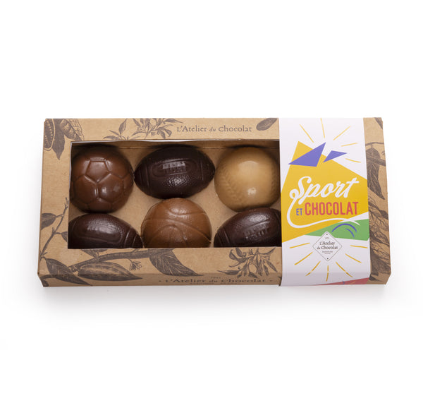 Sports Balloons Chocolate Football Rugby Praline Milk Dark Caramel Gift Set
