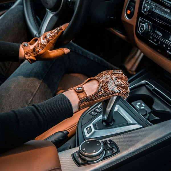 Glossy Elegant Fingerless Gloves with Snake Pattern