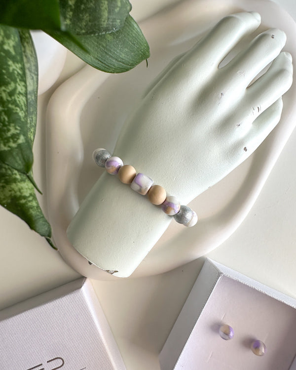 Bracelet, earrings | BULB LIMITED | purple, beige