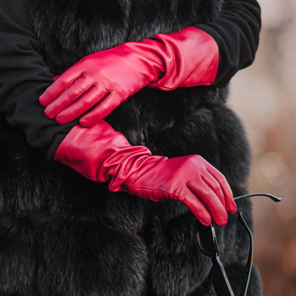 Long Leather Gloves with Thin Lining