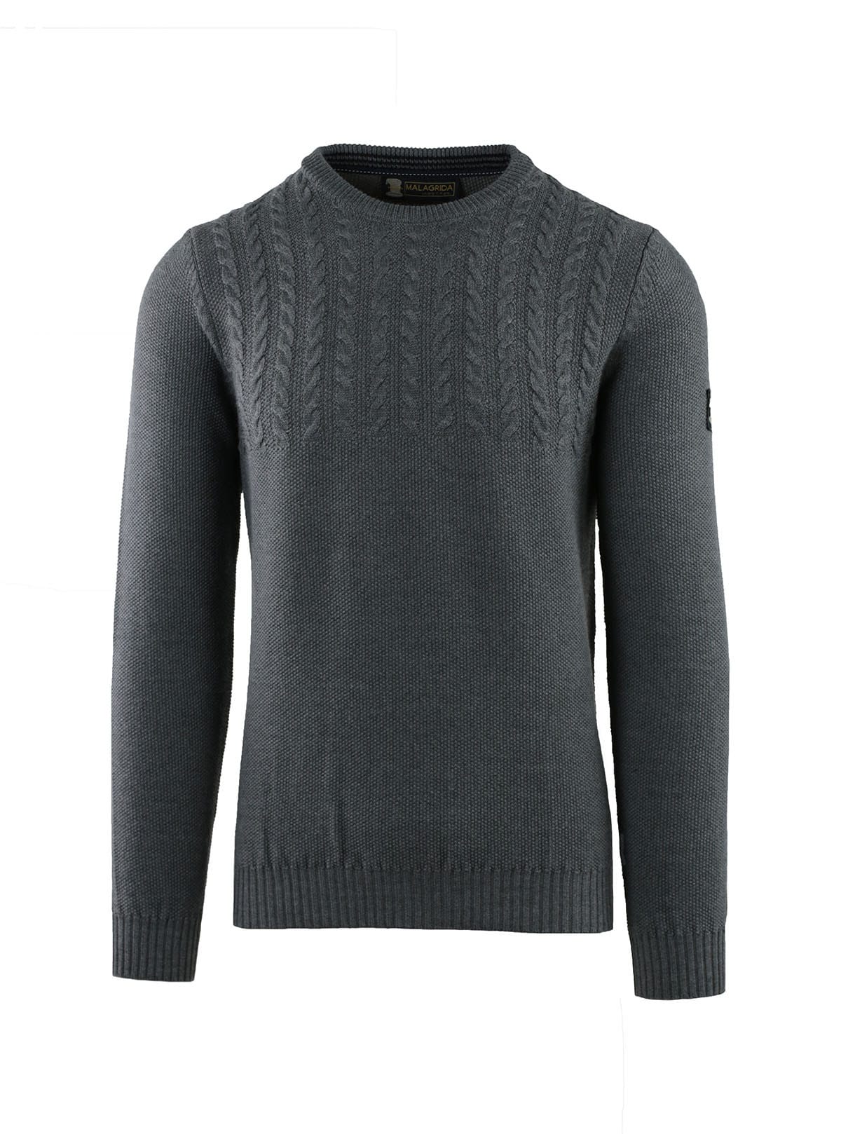 RICE GRAIN AND BRAIDED CREW NECK