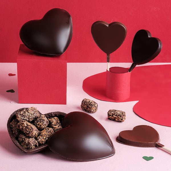 Moulage coeur garni chocolat noir
