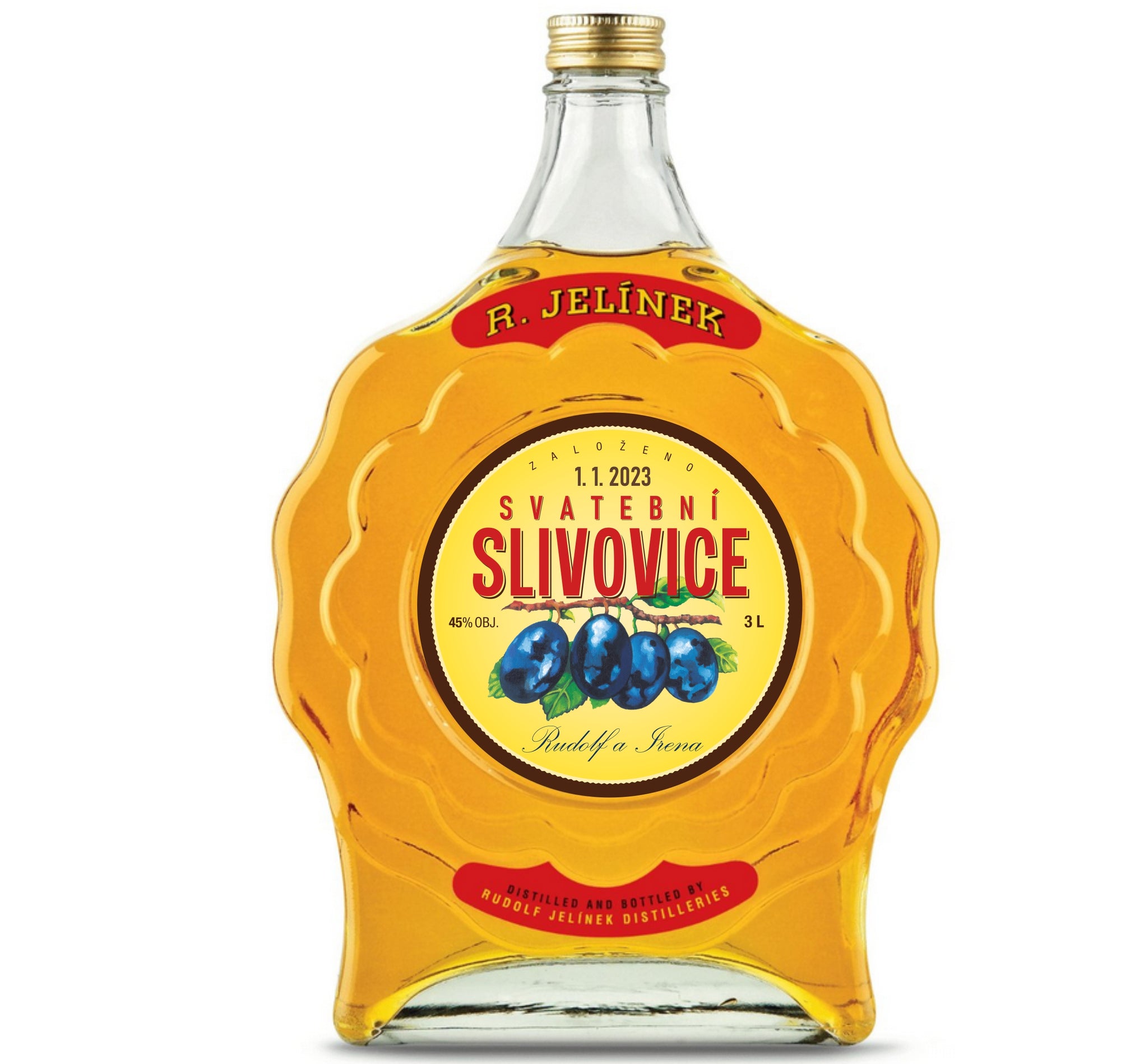 R. JELÍNEK Golden Slivovice R. JELÍNEK 45% 3l Gift Bottle: Gift Label