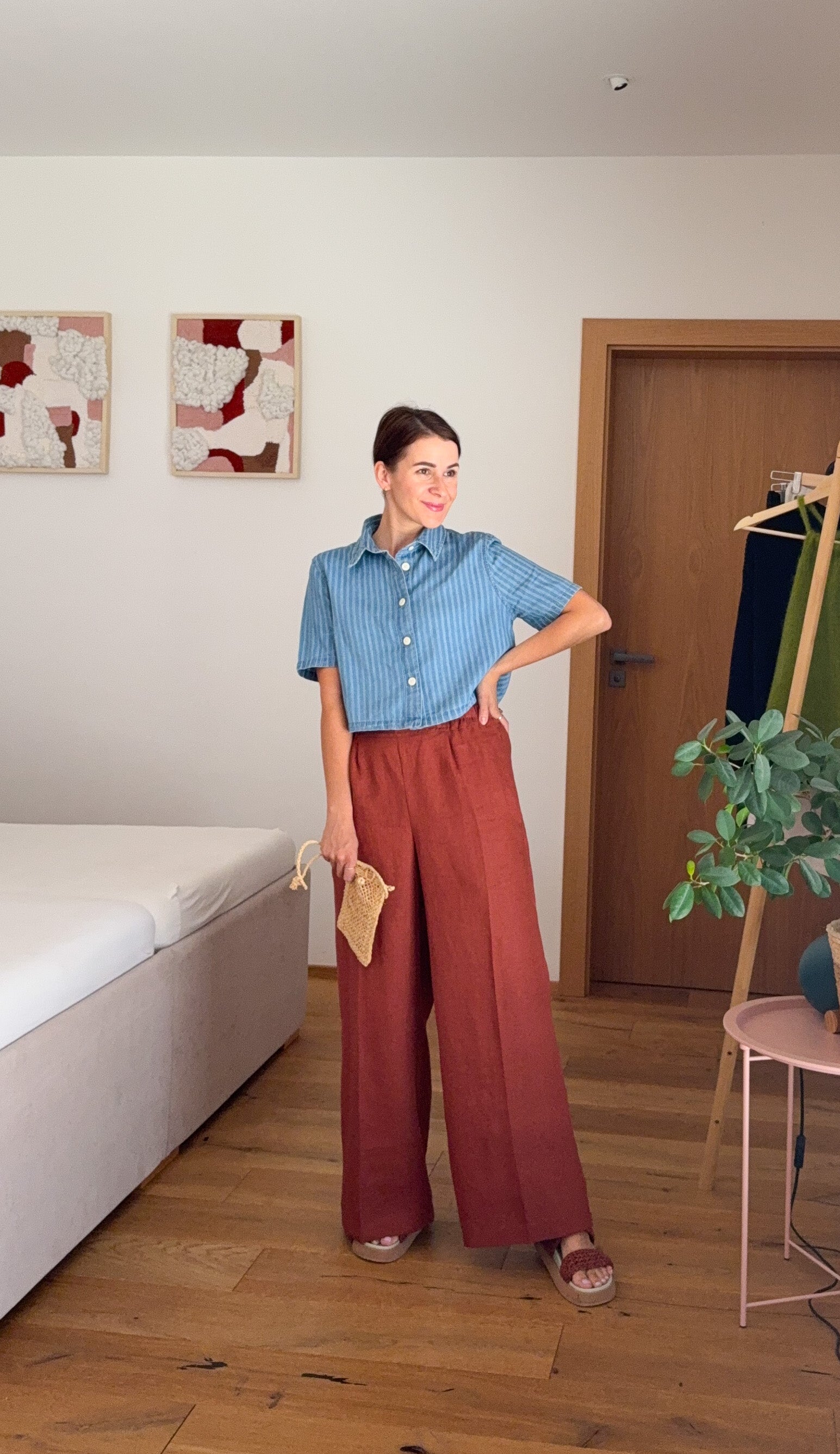 Annie lněné široké kalhoty burnt orange Délka: Cullotes, Velikost: S