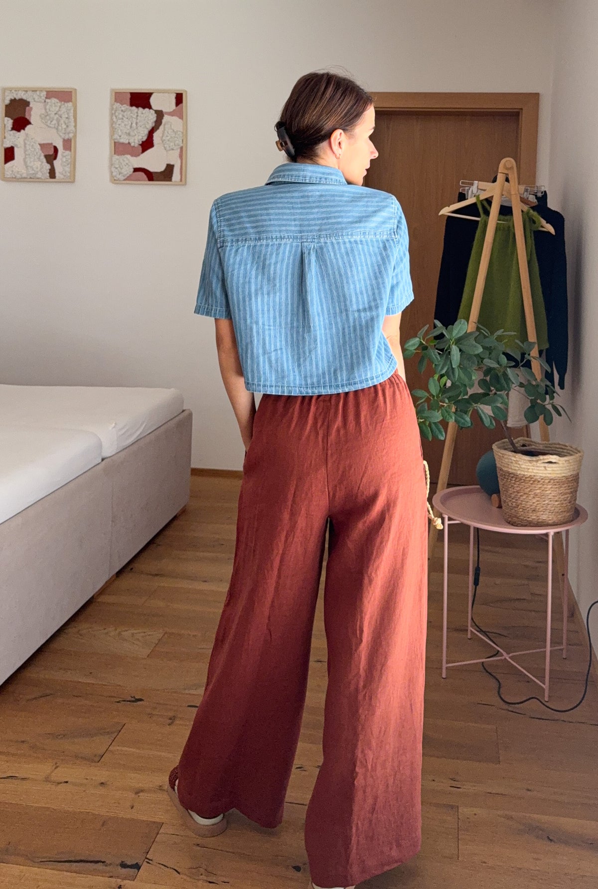 Annie Linen Wide Pants Burnt Orange Length: Culottes, Size: XS