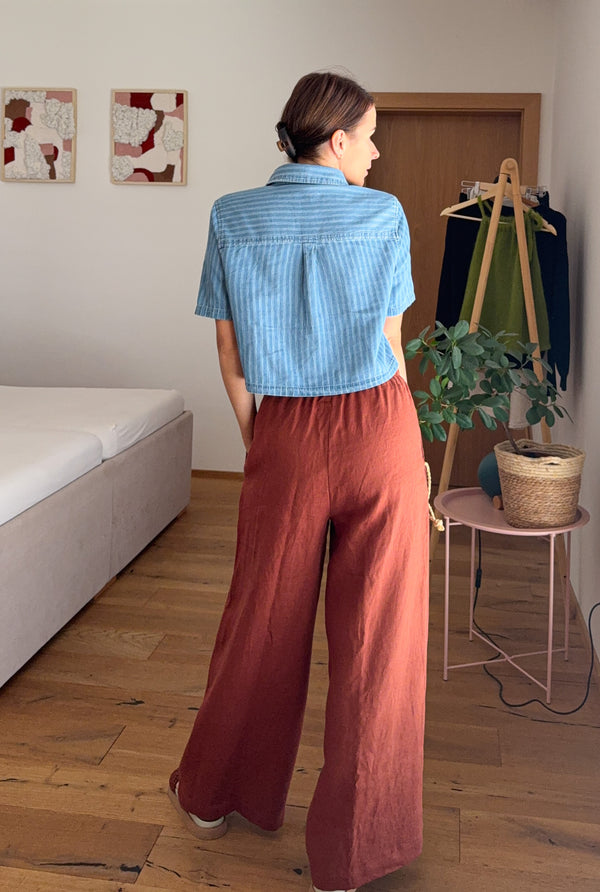 Annie Linen Wide Pants Burnt Orange Length: Extended Length, Size: L