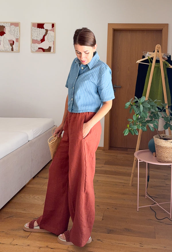 Annie lněné široké kalhoty burnt orange Délka: Cullotes, Velikost: XL