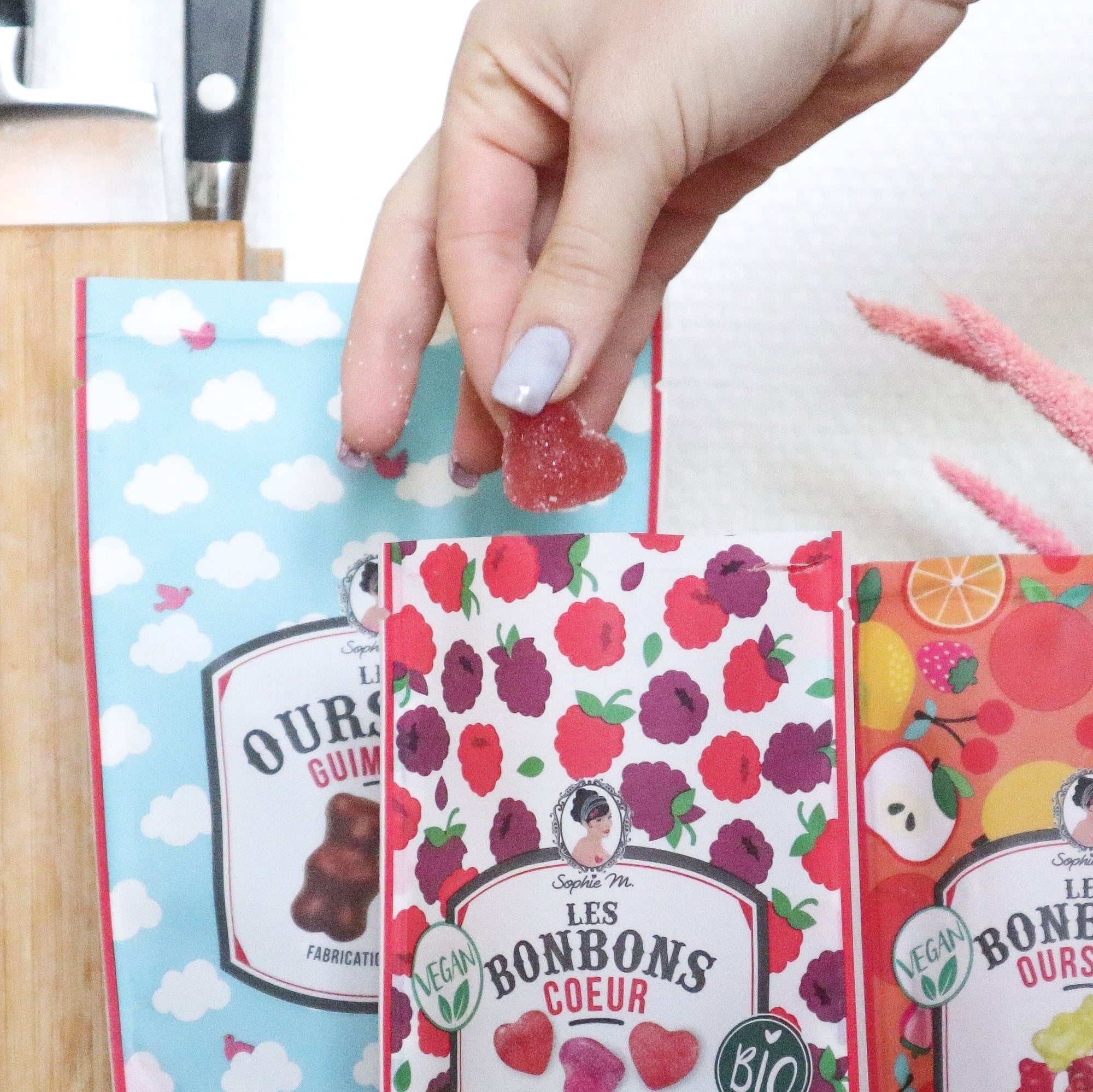Heart-shaped candies, organic, natural fruit flavors