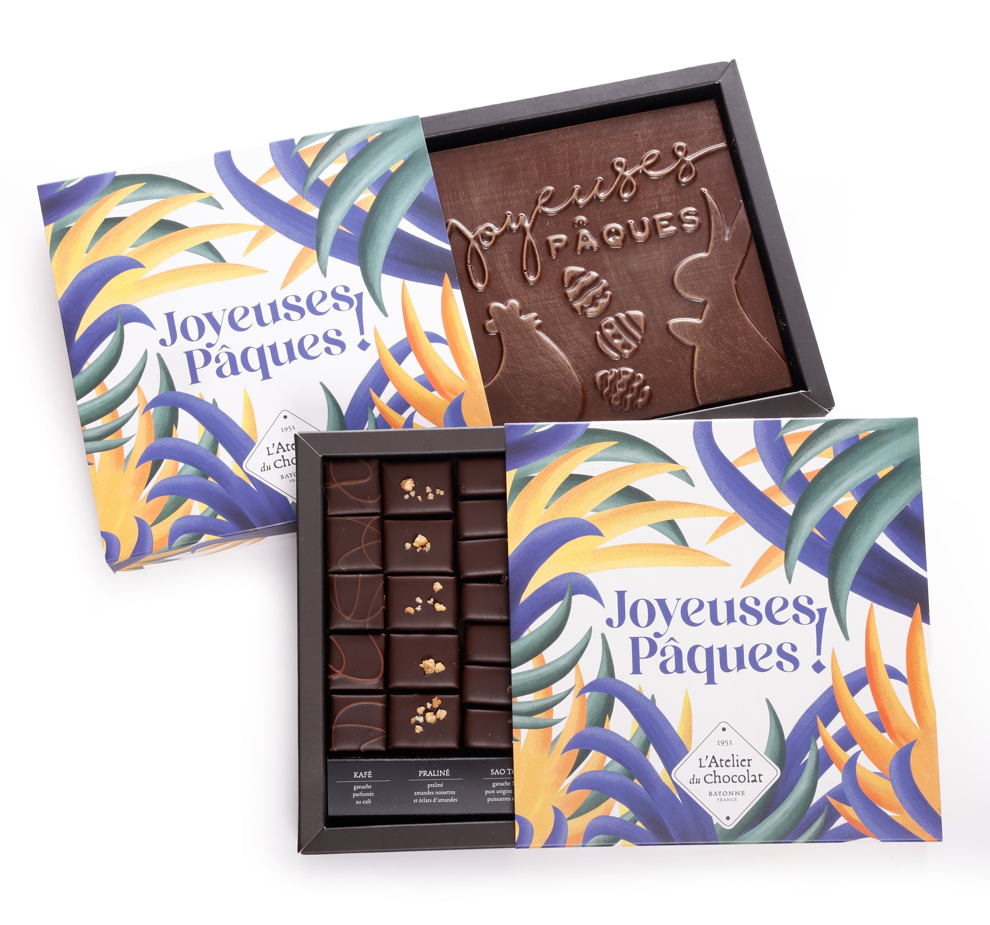 Extra Dark Chocolate Box and Its Joyeuses Pâques Dark Square
