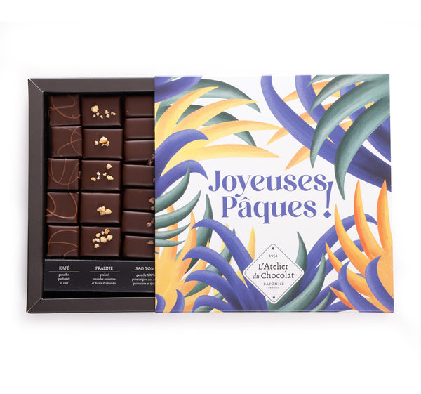 Extra Dark Chocolate Box and Its Joyeuses Pâques Dark Square