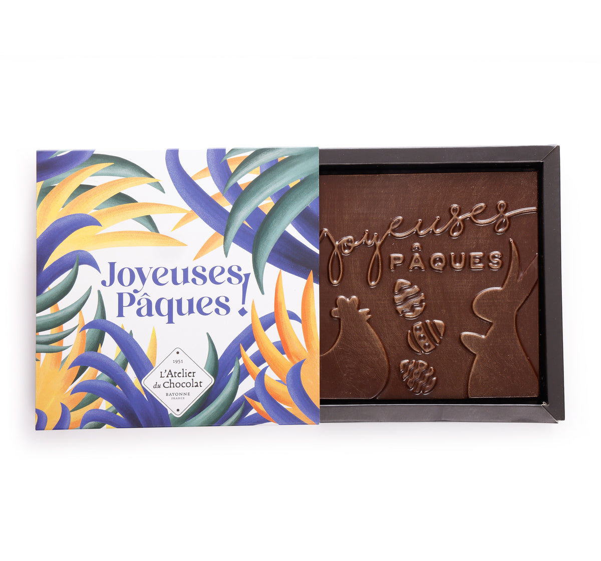 Extra Dark Chocolate Box and Its Joyeuses Pâques Dark Square