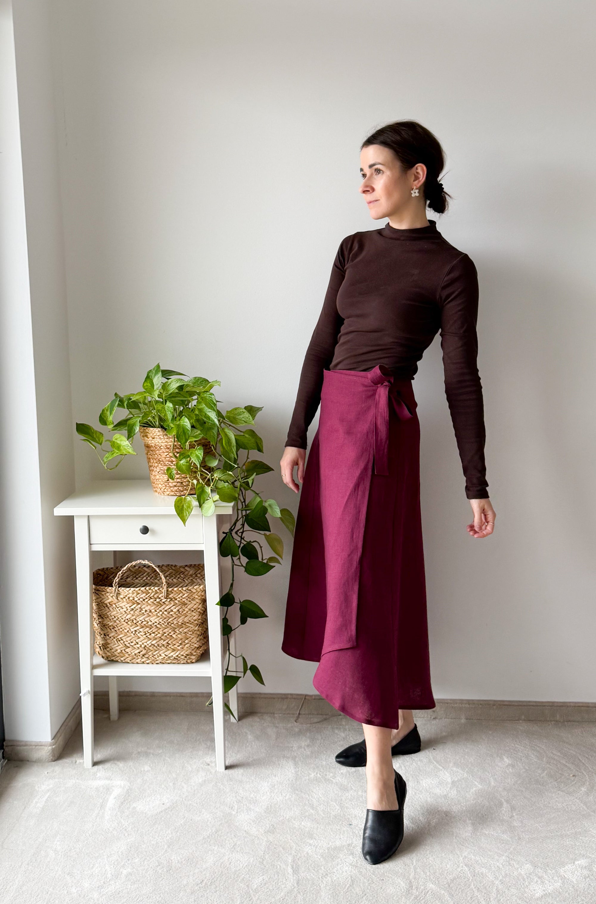 Linen Skirt Tira Burgundy Size: L