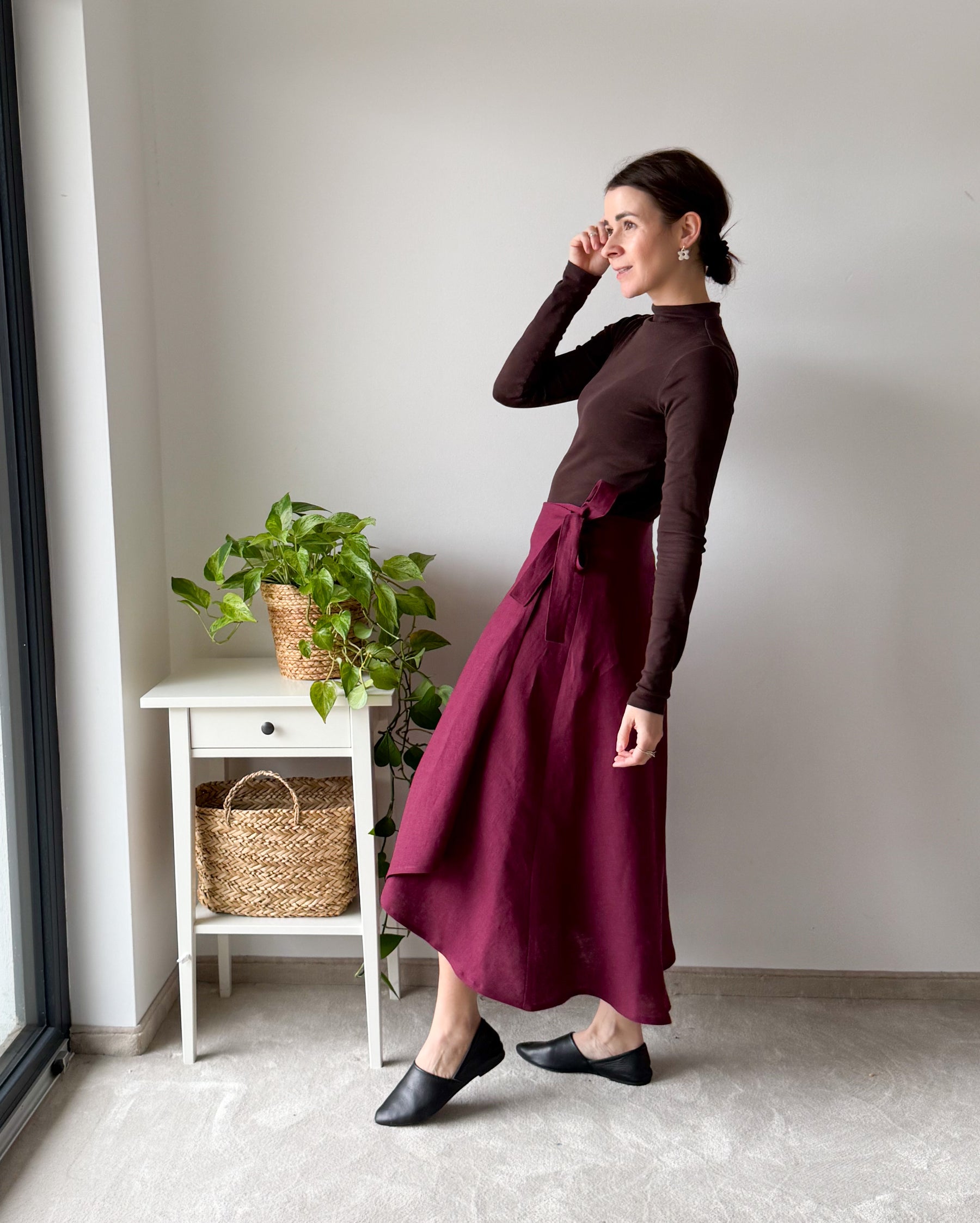 Lněná sukně Tira Burgundy Velikost: XS