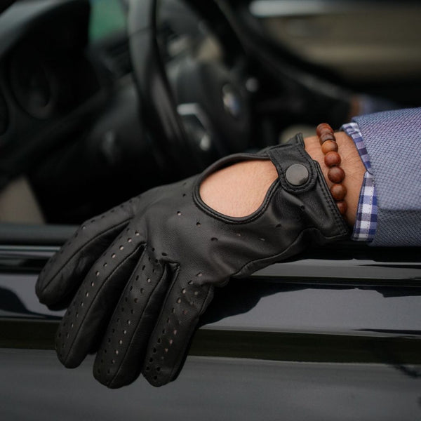 Men's Leather Driving Gloves Without Knuckle Holes Made of Lambskin