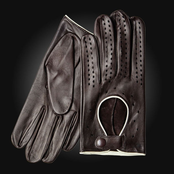 Men's Leather Driving Gloves Without Knuckle Holes Made of Lambskin