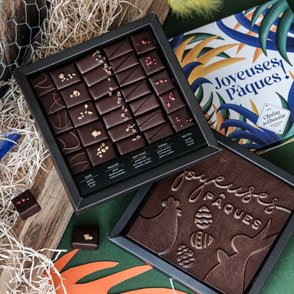 Extra Dark Chocolate Box and Its Joyeuses Pâques Dark Square