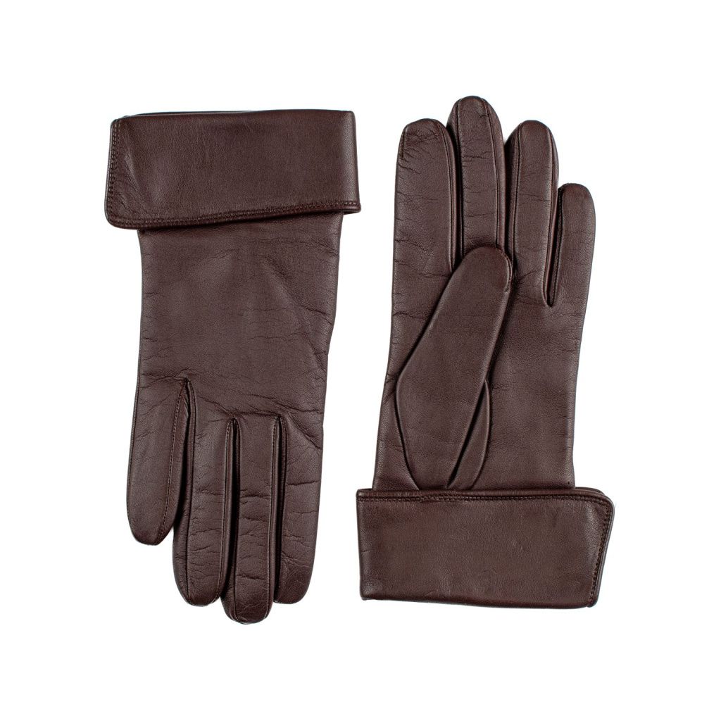 Brown women's gloves with a foldable cuff