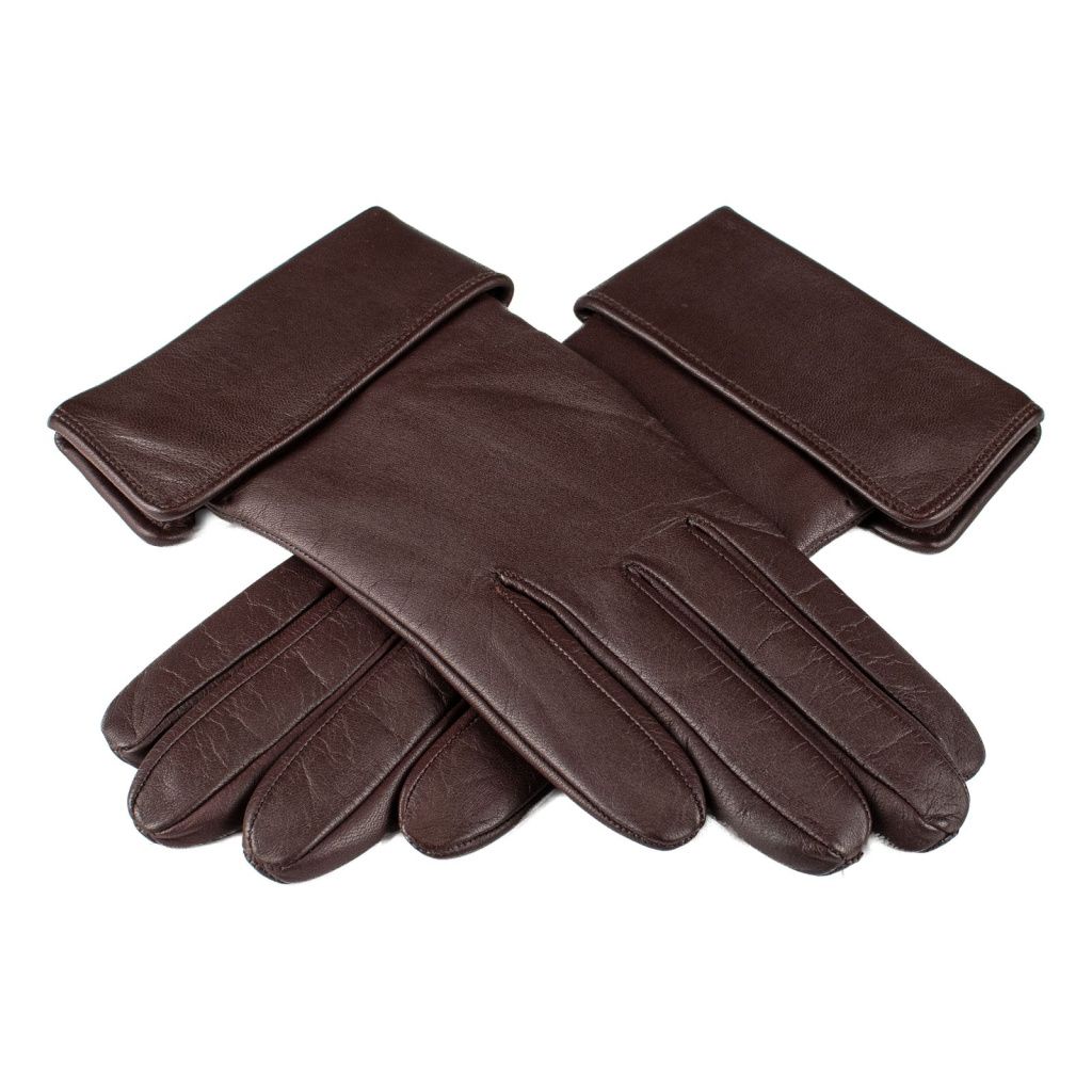 Brown women's gloves with a foldable cuff