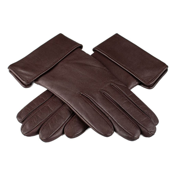 Brown women's gloves with a foldable cuff