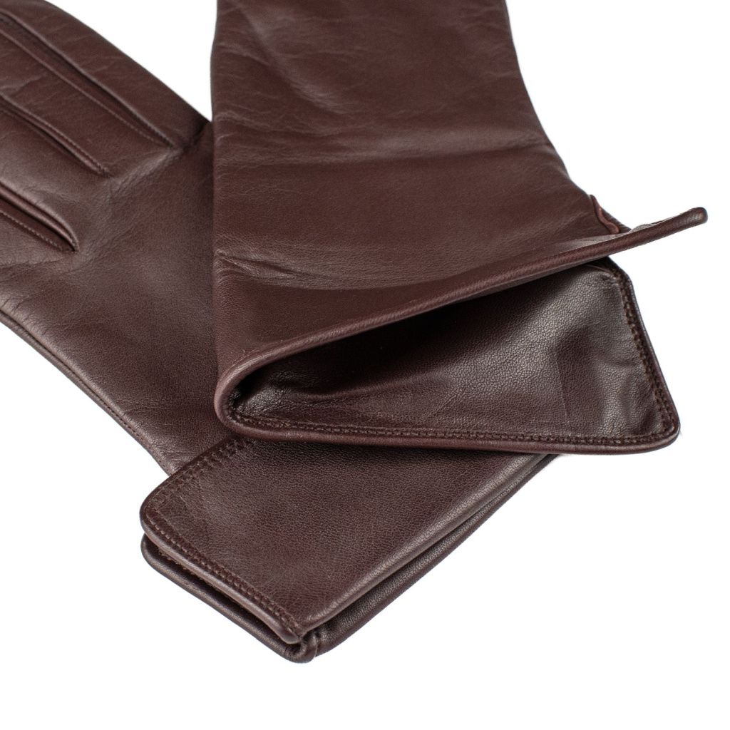 Brown women's gloves with a foldable cuff