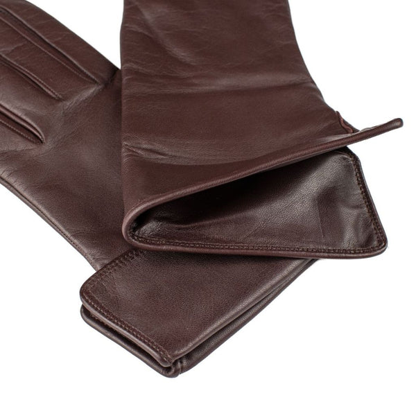 Brown women's gloves with a foldable cuff