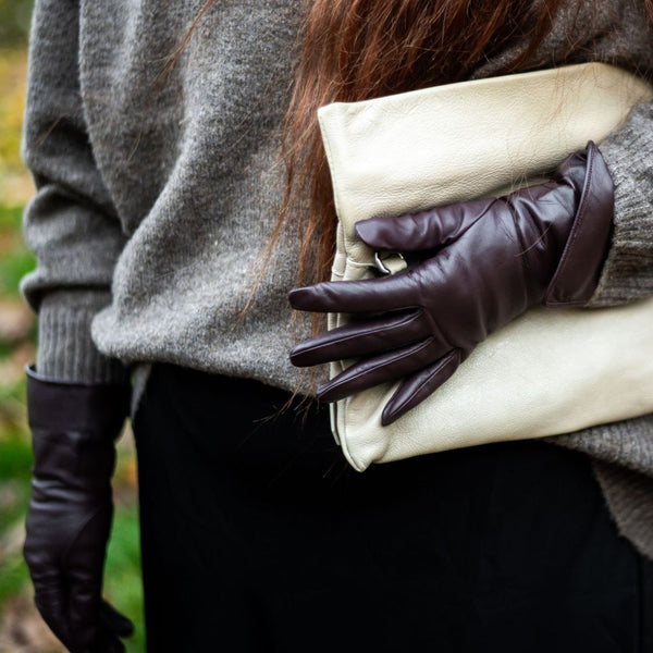 Brown women's gloves with a foldable cuff