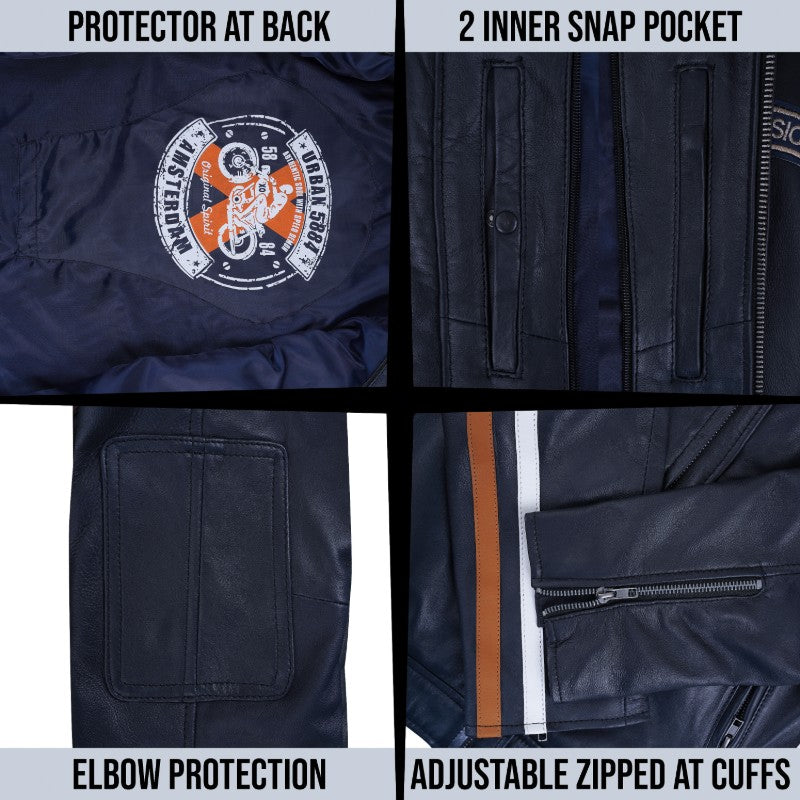 Fifty Eight Leather Men's Motorcycle Jacket - Navy Blue