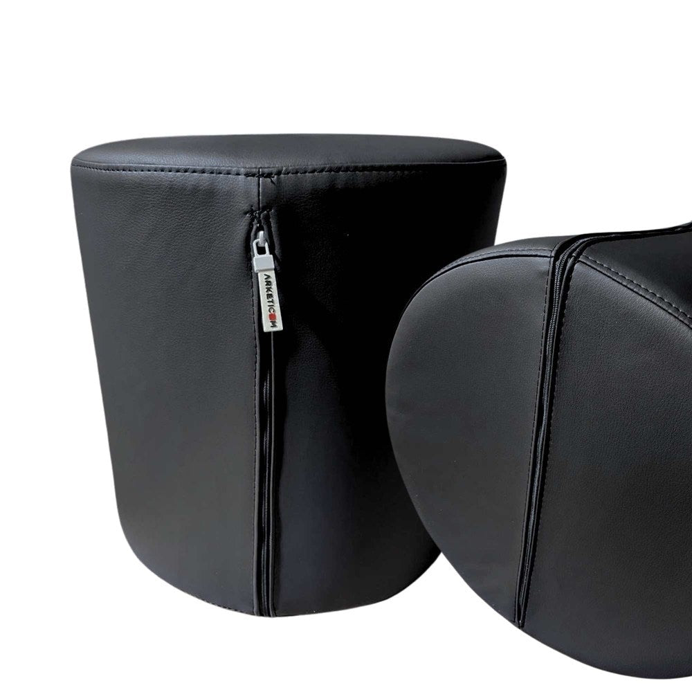 Copri pouf in ecopelle rotondo con cerniera  Nero Arketicom