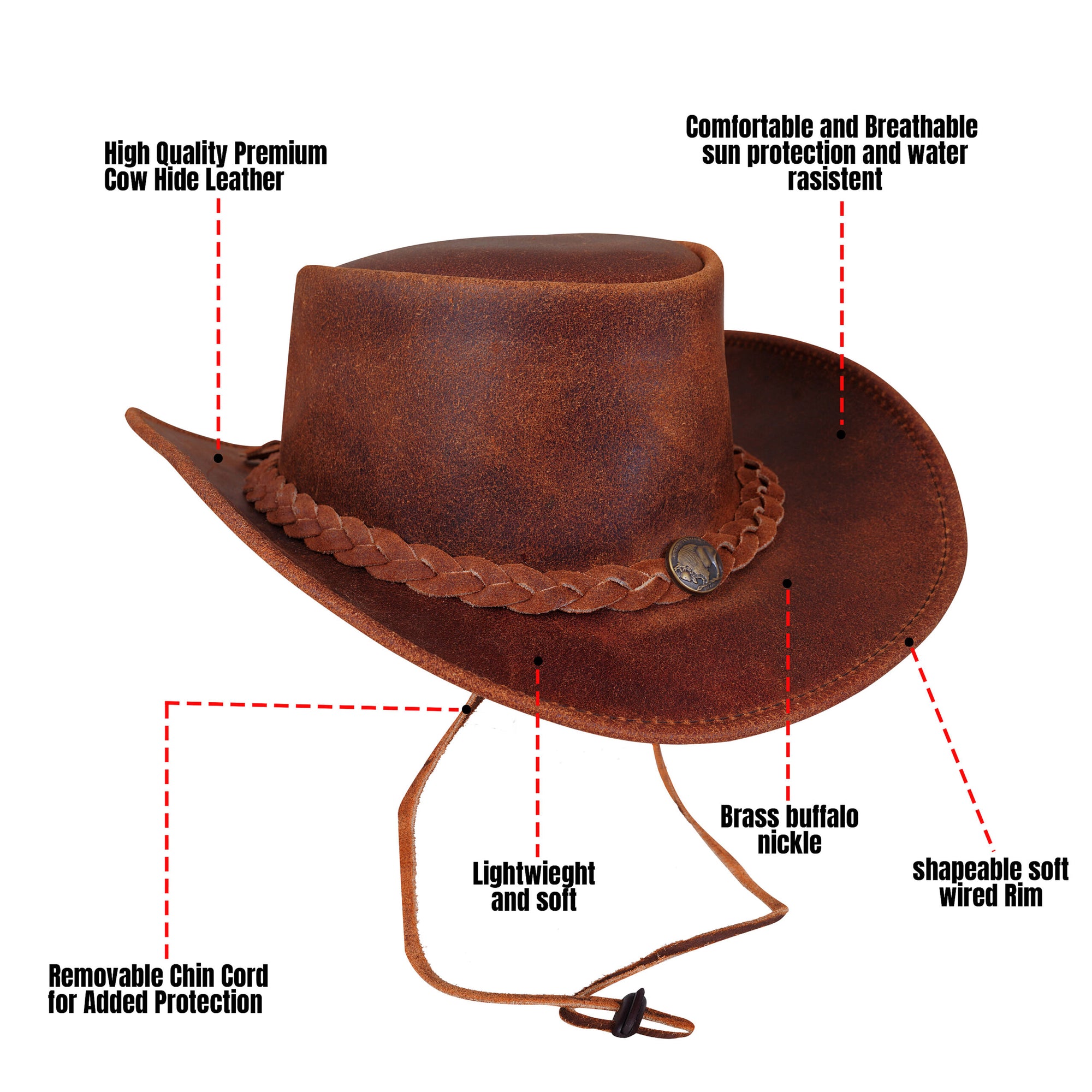 Leren hoed chestnut unisex