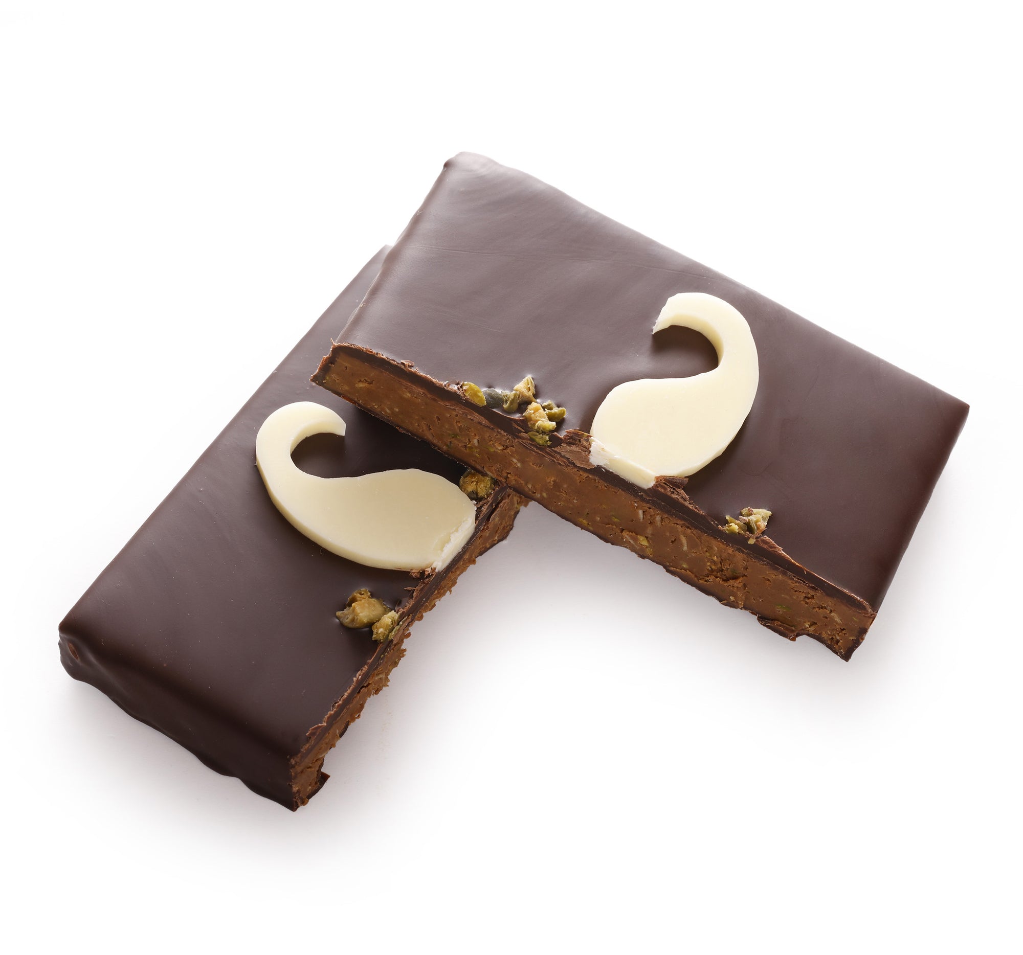 Mini chocolate mustache with pistachio praline and milk chocolate kadaïf