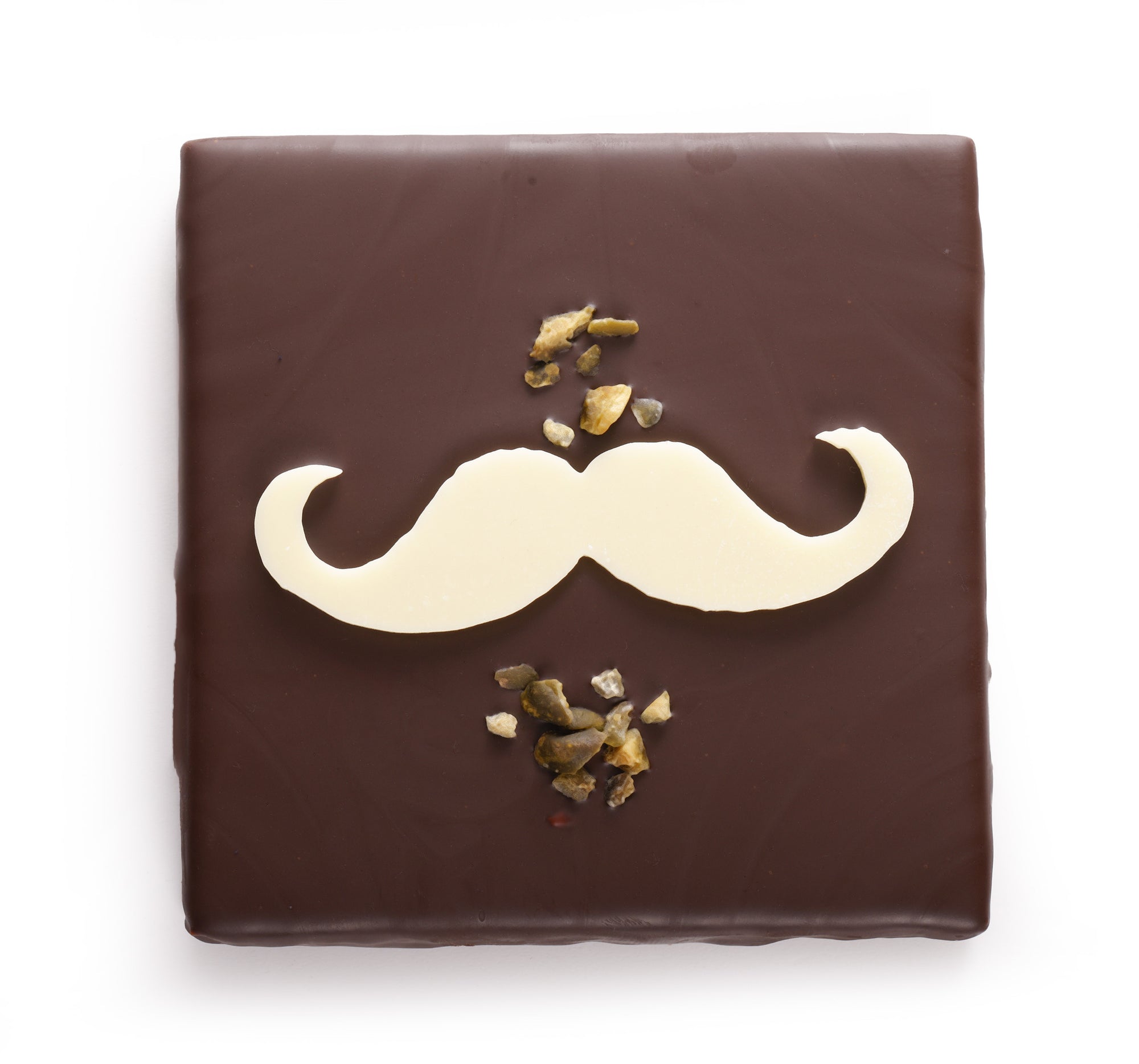 Mini chocolate mustache with pistachio praline and milk chocolate kadaïf