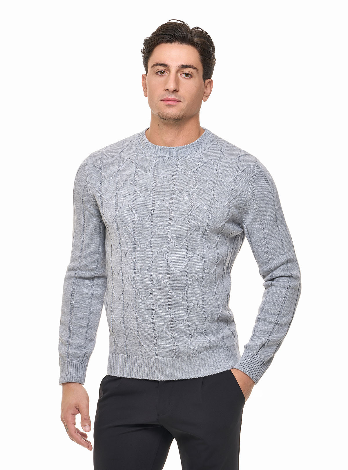 Zig Zag Hladký Crew Neck