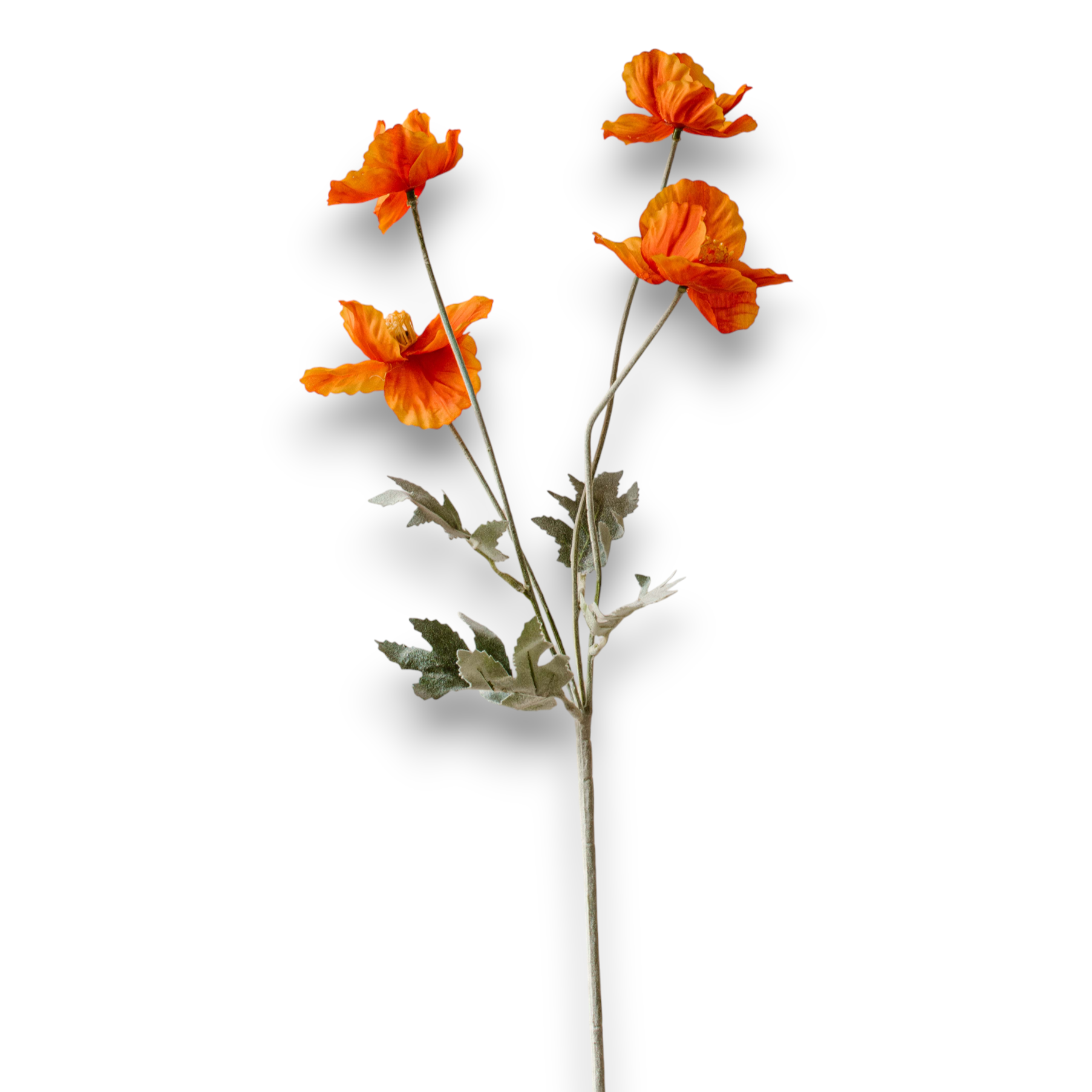 Indore Silva - Poppy - Orange - 4 Flowers - Artificial Branch - Silk