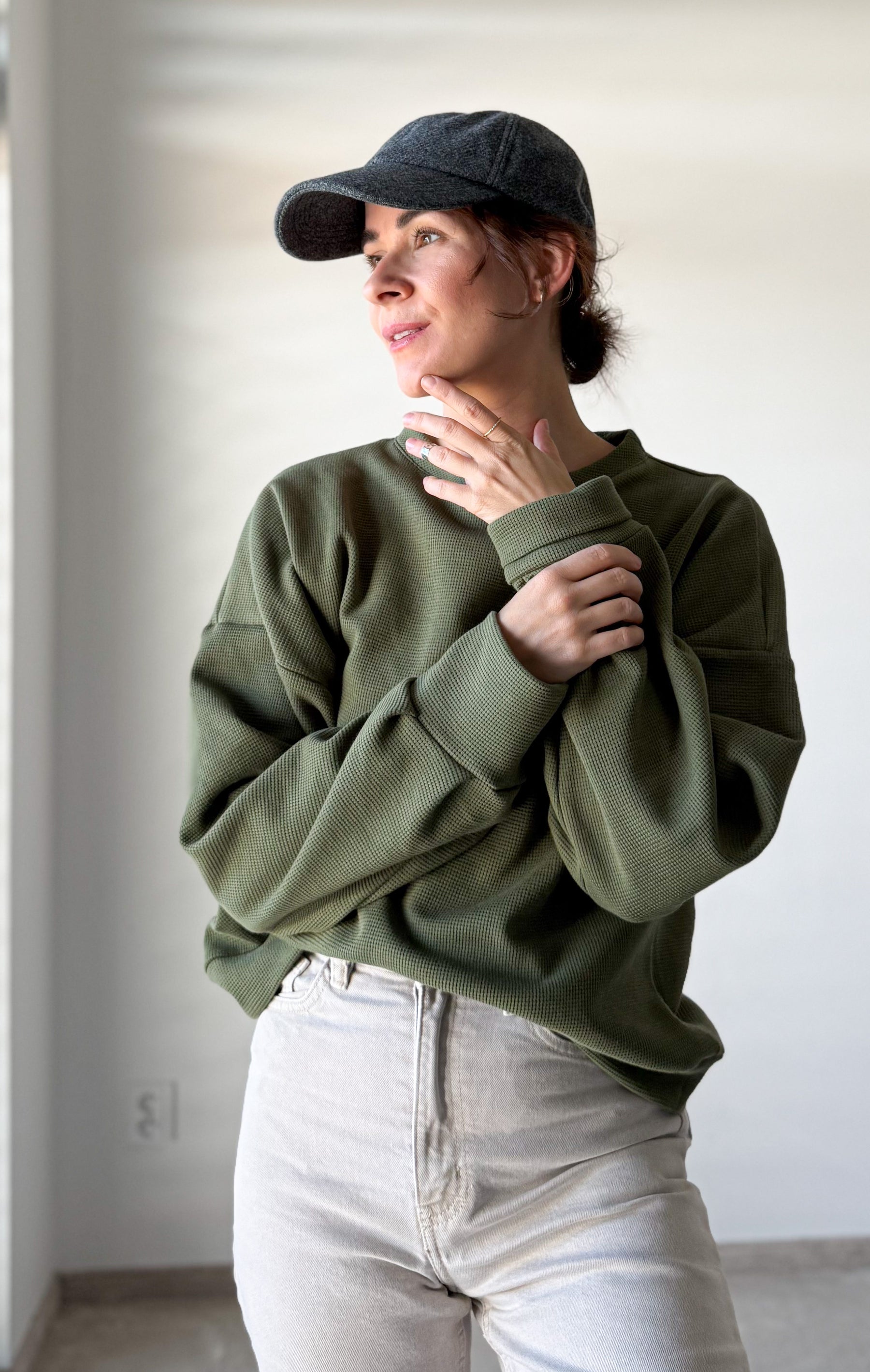 Waffle Hoodie Khaki Size: S-M