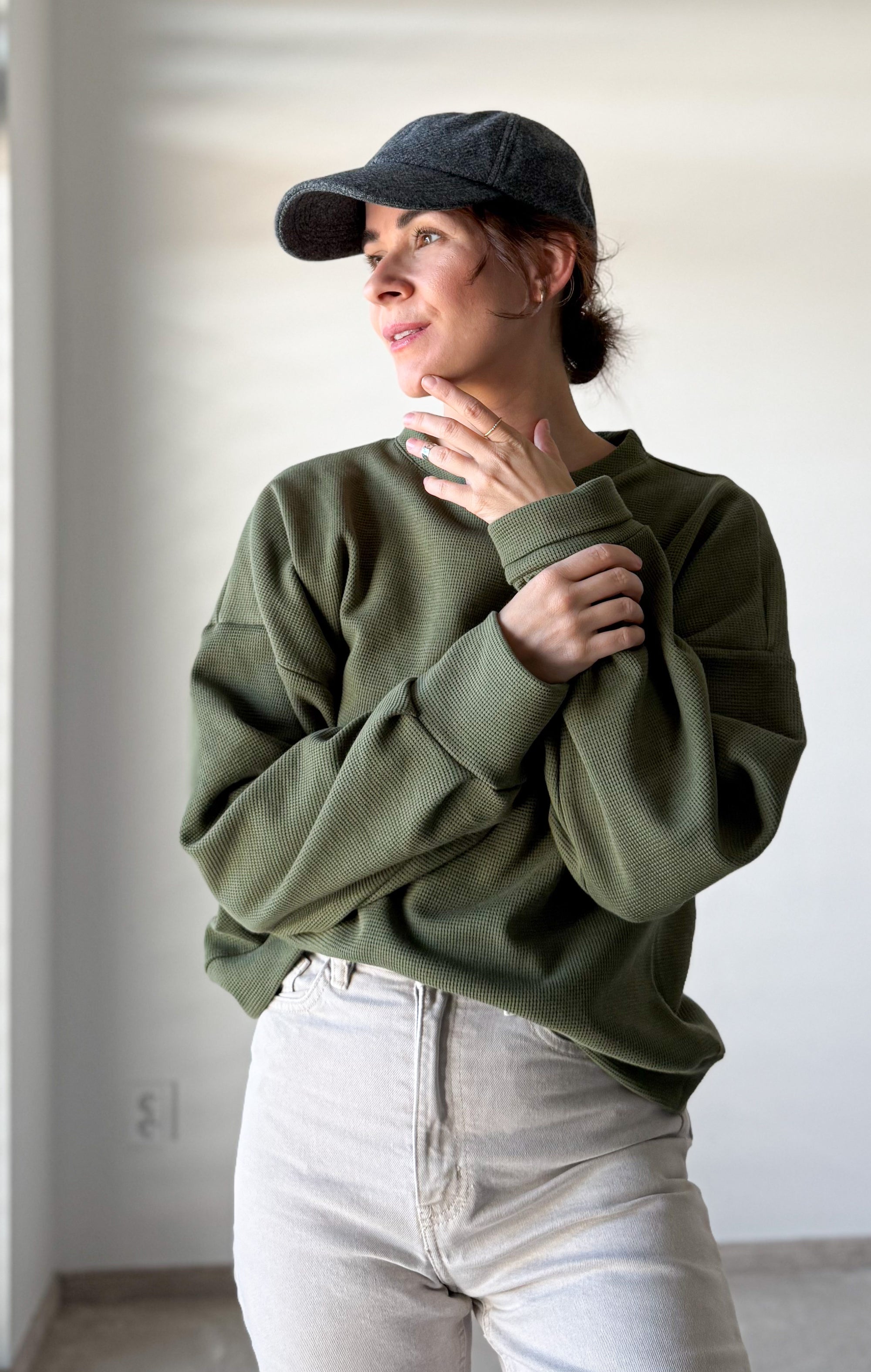 Waffle Hoodie Khaki Size: L