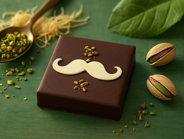 Mini chocolate mustache with pistachio praline and milk chocolate kadaïf