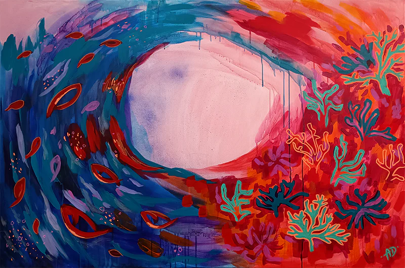 'Fishes and corals IV' original painting