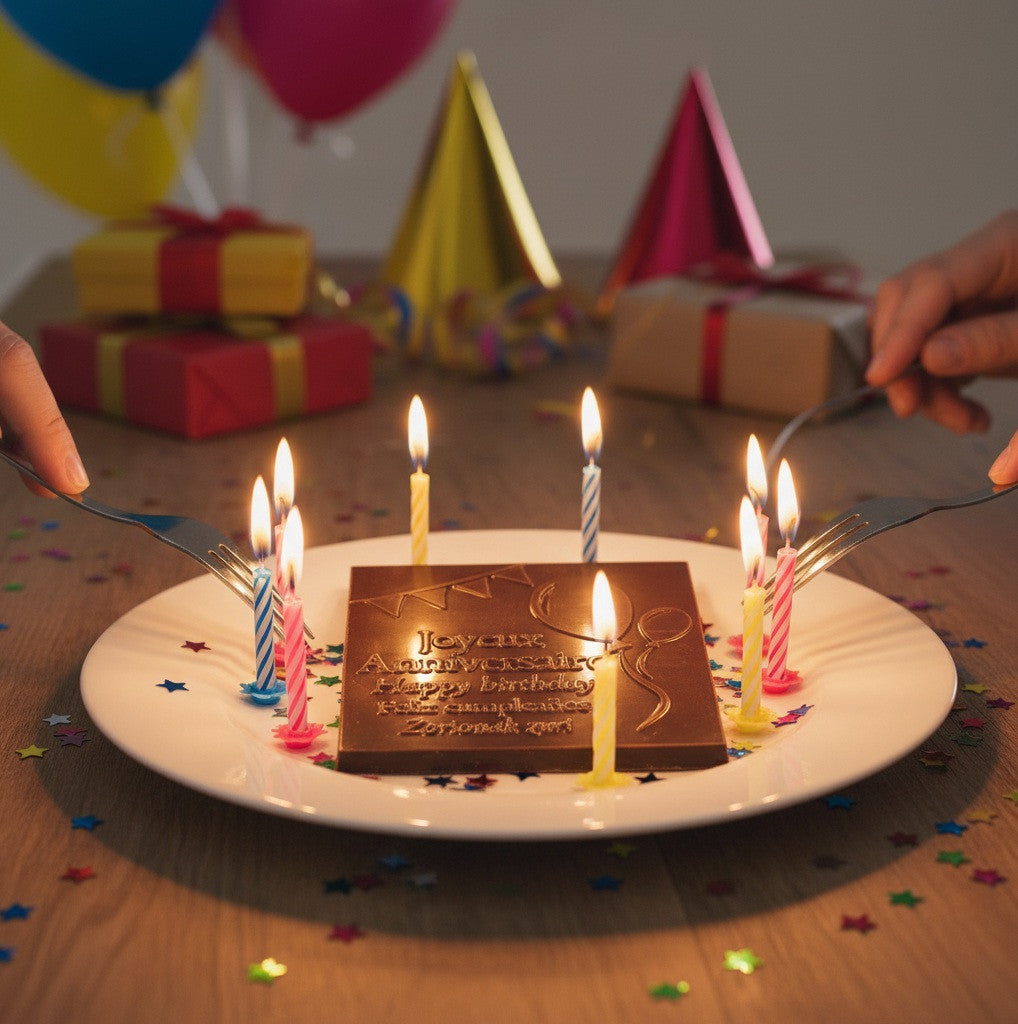 Cuadrado de Chocolate Oscuro o con Leche - Feliz Cumpleaños