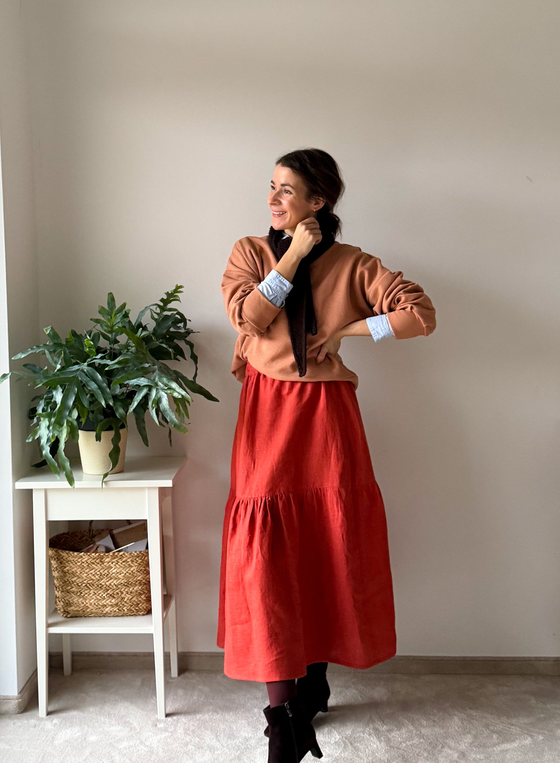 Linen Skirt Odelia Coral Size: XL