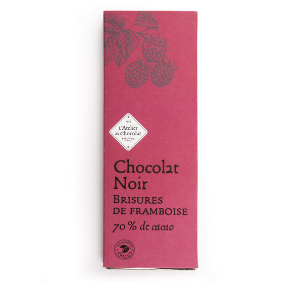 Dark chocolate tablet with raspberry pieces