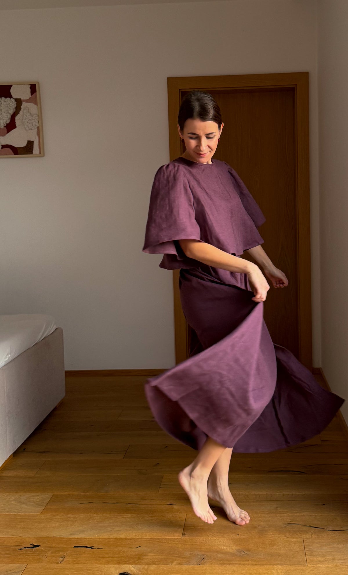 Set Ambika Aubergine linen Velikost: M