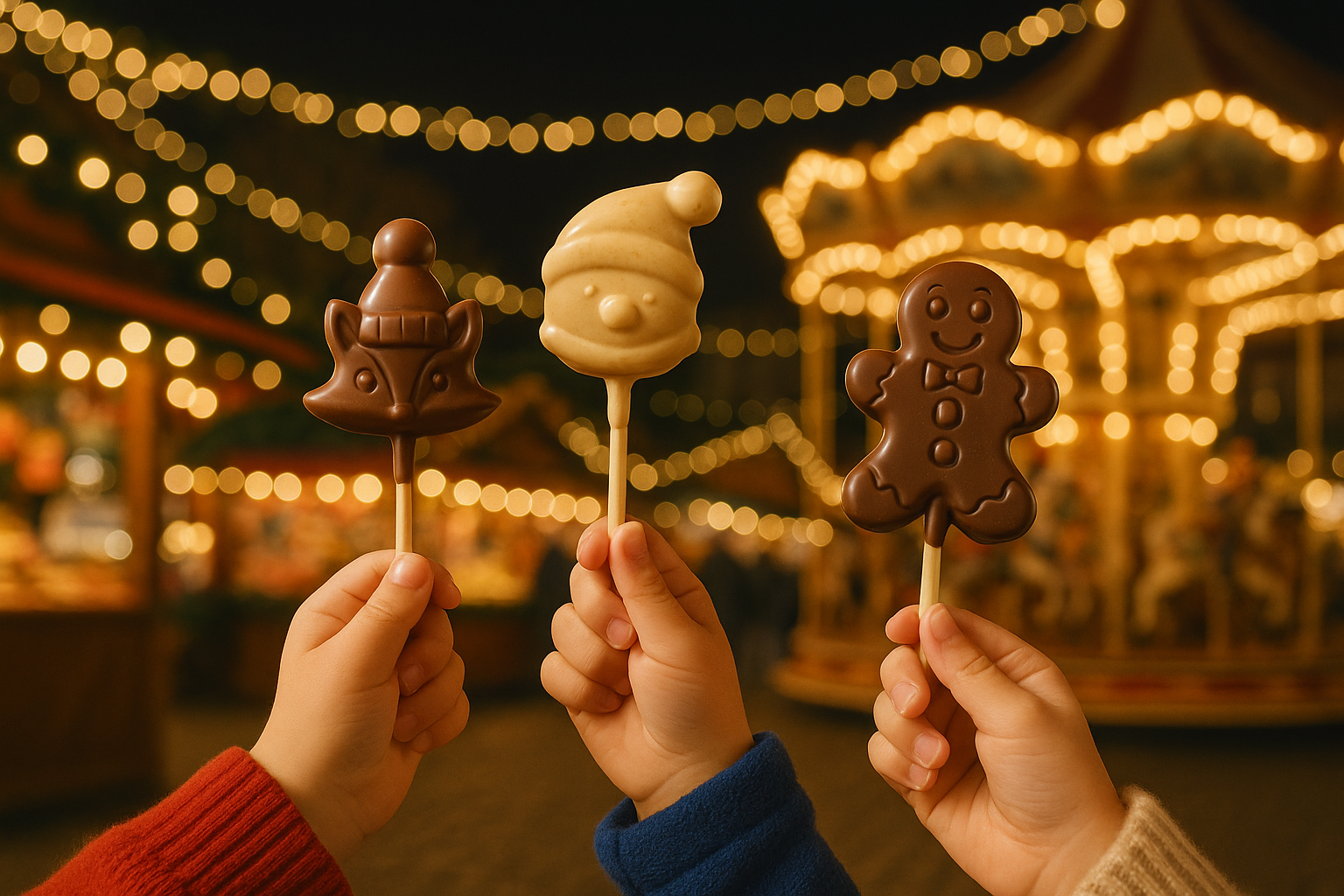 Lollipop od tamne čokolade s praline u obliku medenjaka