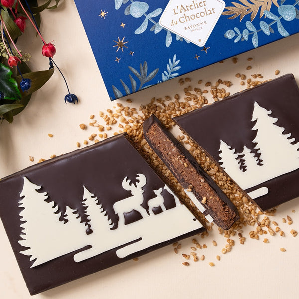 Kerstgevulde Chocoladereep - Donkere Chocolade Praline Sesam