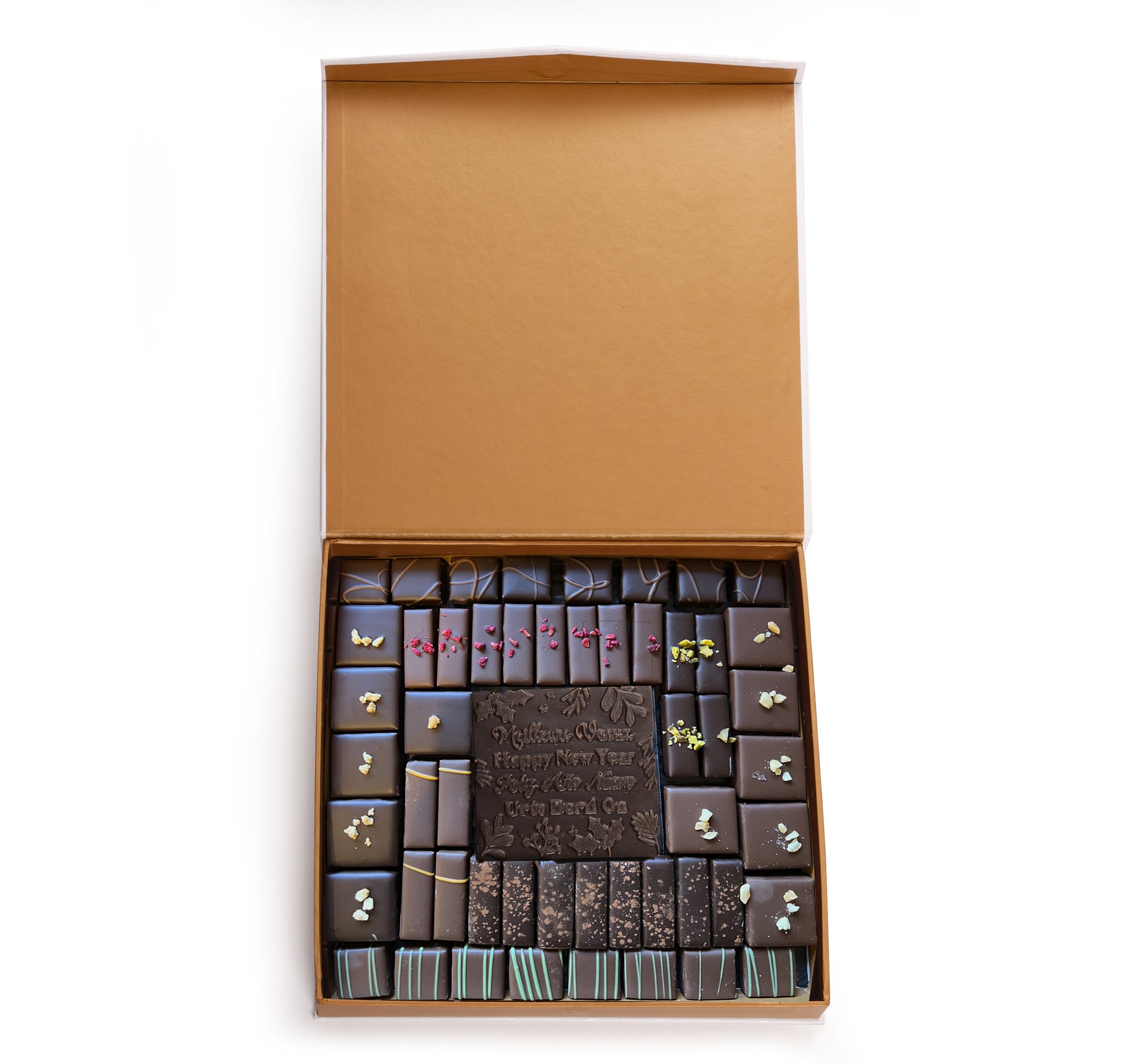 HANDIA KERST CHOCOLADE CADEAUBOX EN DE VIERKANTE 'BESTE WENSEN'