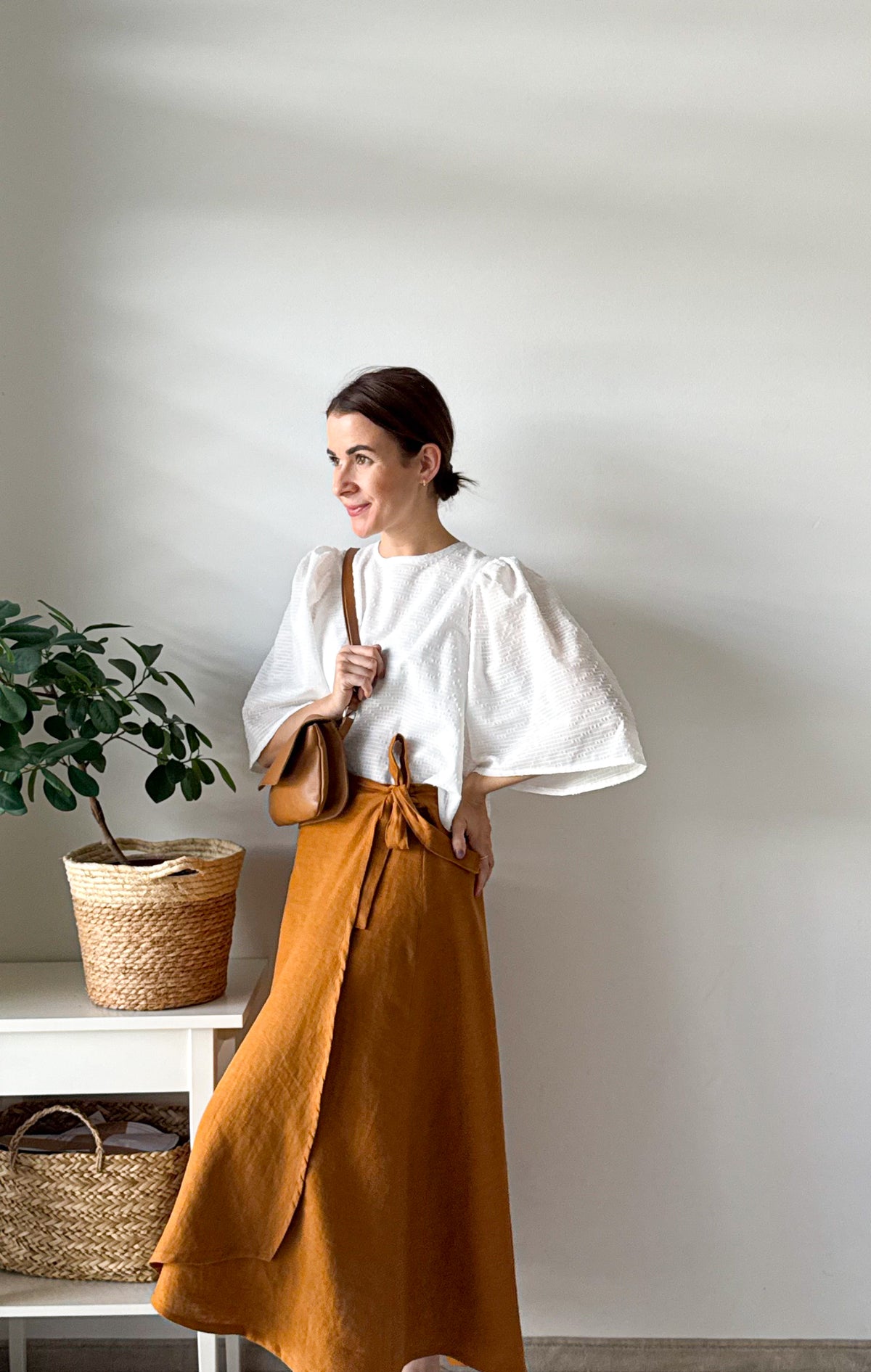 Linen Skirt Tira Cognac Size: L