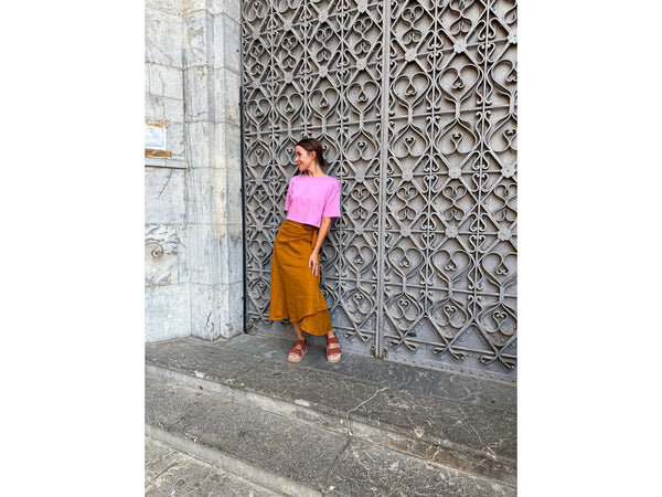 Linen Skirt Tira Cognac Size: XS